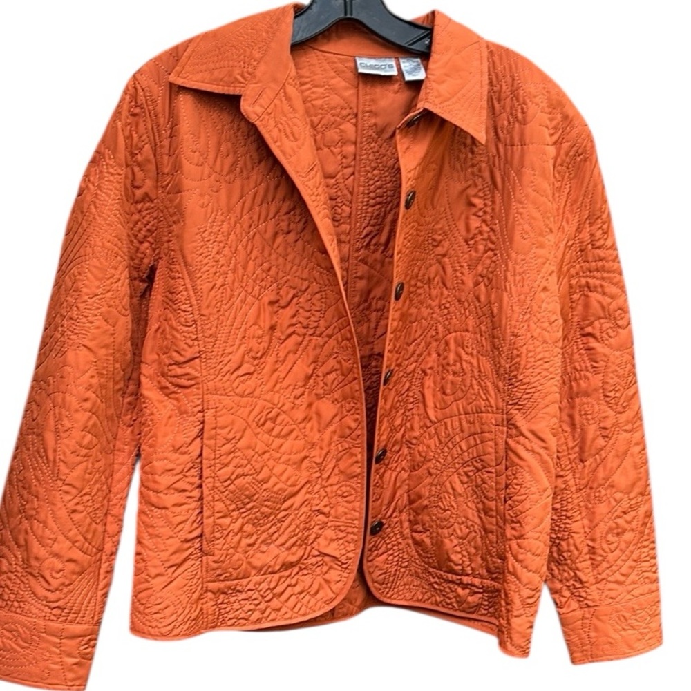 Chico’s bright orange embroidered jacket size Chico’s 1-small